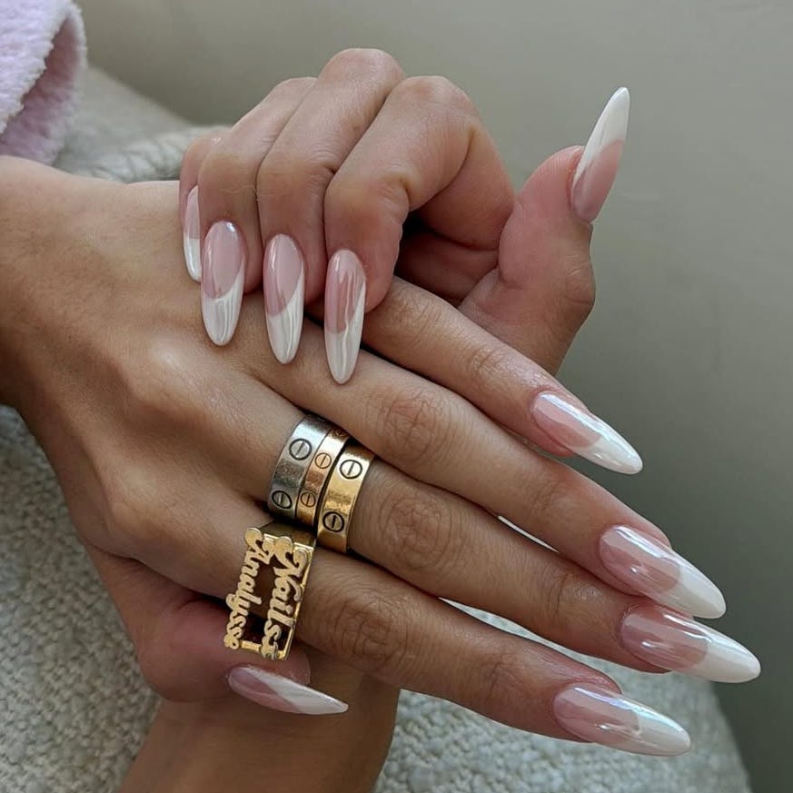 Stylized nails with rings on hands