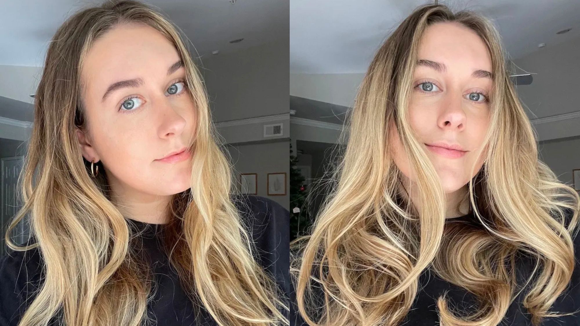 Kaitlyn McLintock before and after using hot rollers.