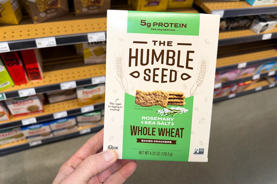 Humble Seed whole wheat crackers in supermarket.