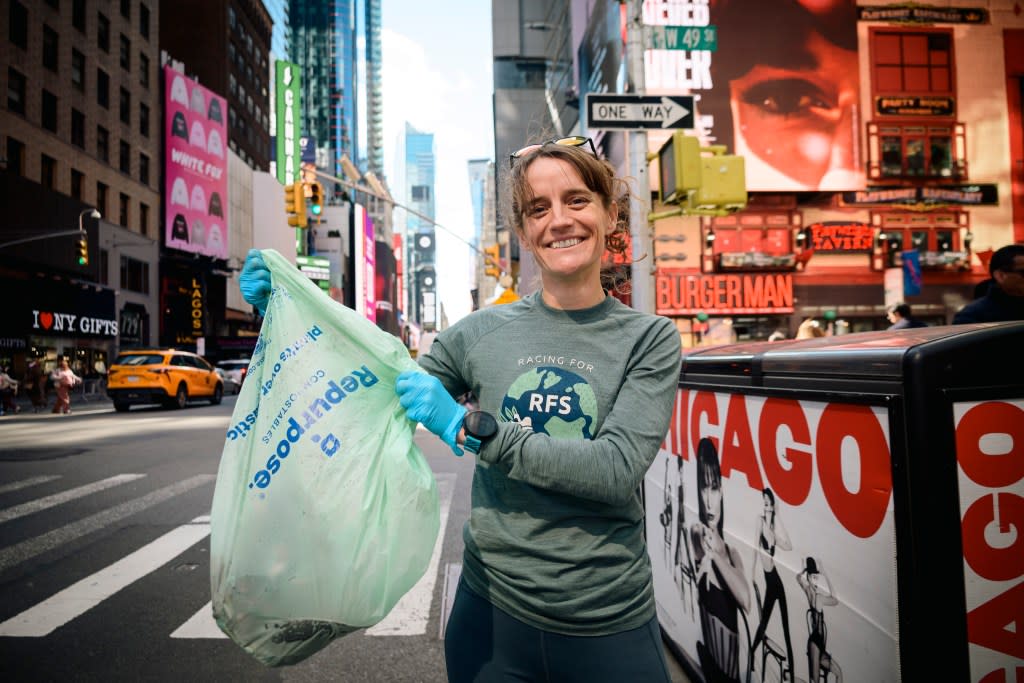 Tina Muir, a former elite marathoner and sustainability advocate, helps organize plogging events with NYRR. Stefano Giovannini for NYPost