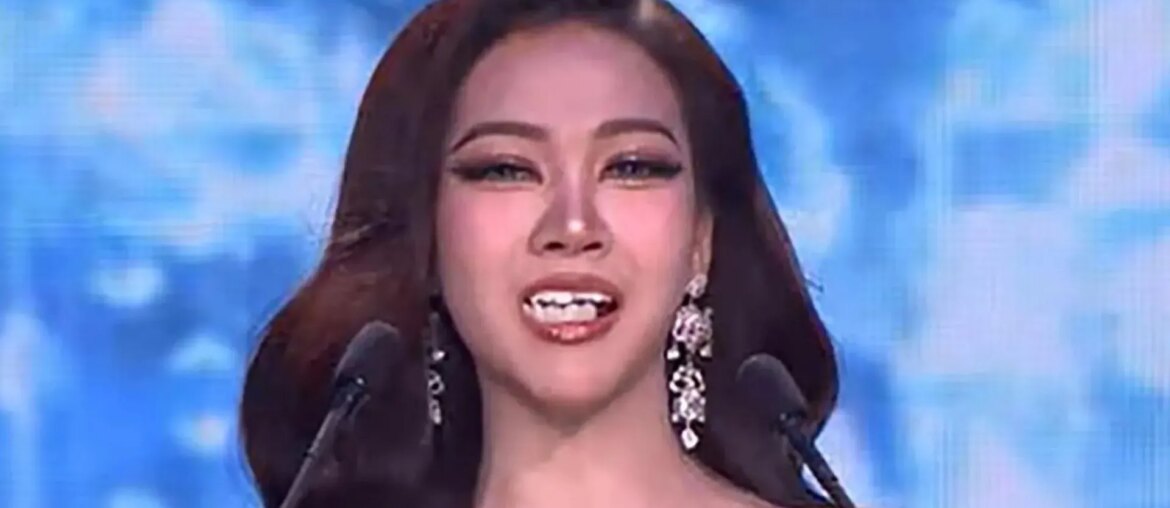 Bizarre moment beauty pageant contestant's TEETH fall out during speech before she bravely makes comeback to finish talk
