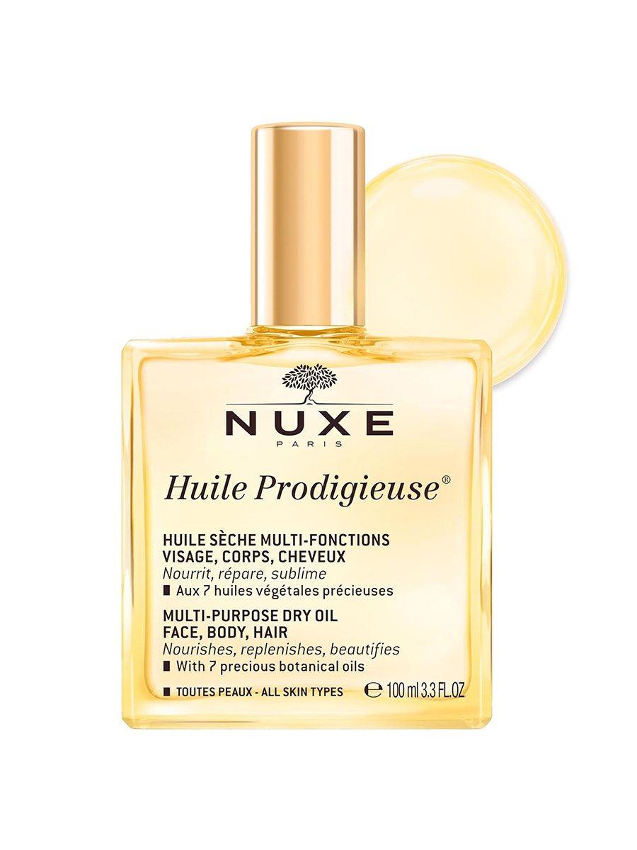 Nuxe, Nuxe Huile Prodigieuse Multi-Purpose Dry Oil - Radiant Glow and Lightweight Hydration for Face, Body & Hair. Nourishes, Repairs and Enhances