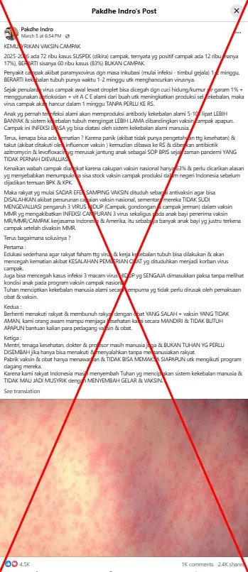 <span>Screenshot of the false post, taken March 23, 2026, with a red X added by AFP</span>