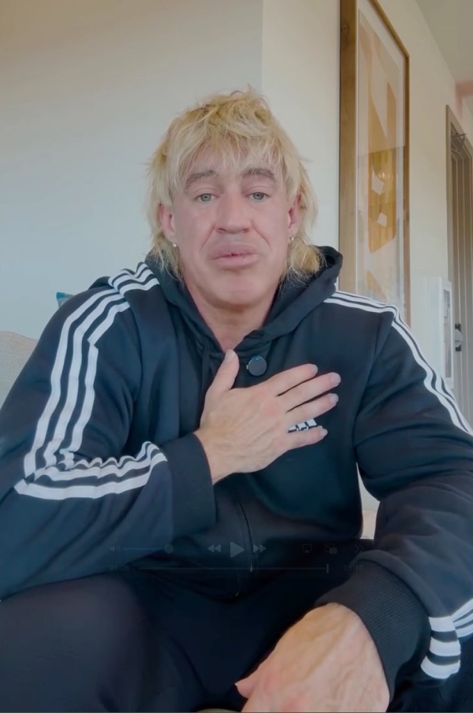 Fitness influencer Lee Markham, also known as Malibu Fit Maxx, shown confessing to lying about taking an "IED blast to the face."