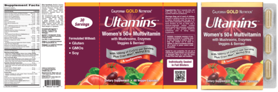 Label for recalled Ultamins Women’s 50+ Multivitamin package