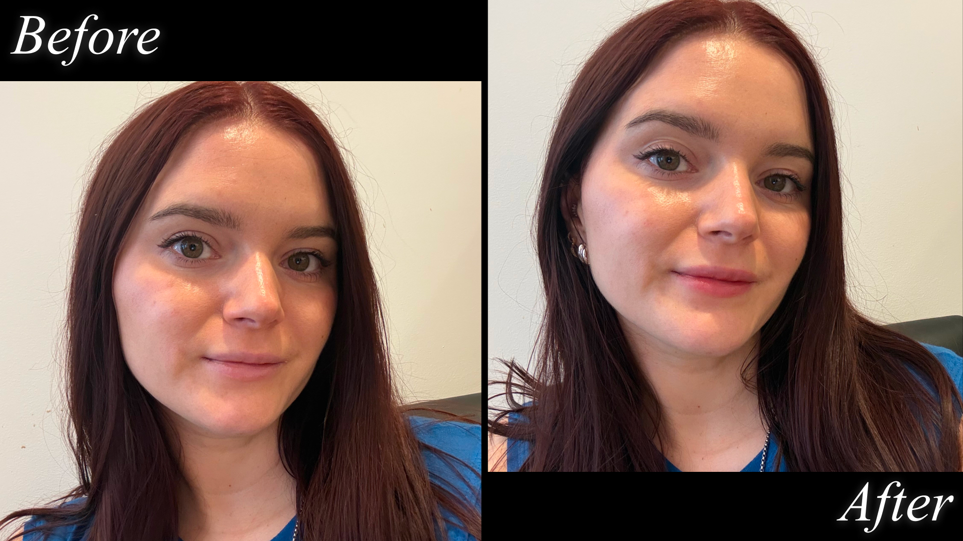 Brooke Knappenberger tests charlotte tilbury Pillow Talk Long Lasting Blush Balm Sheer Lip Tint with before and after text and black border