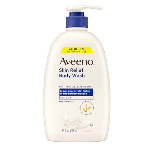 Aveeno Skin Relief Fragrance Free Body Wash, Triple Oat Formula, Gentle Daily Cleanser for Itchy Dry Sensitive Skin, Soap & Paraben Free, Soothes & Moisturizes, 33 Fl Oz