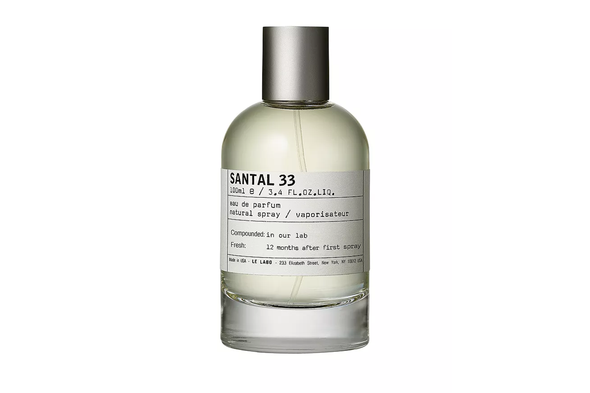 Le Labo Santal 33 perfume bottle.
