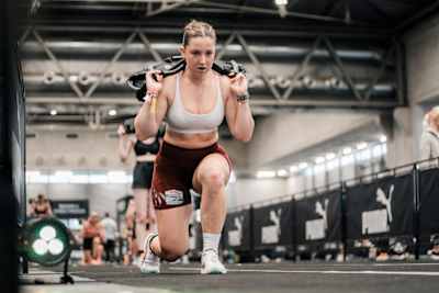 Maya Kranawetter in action during the HYROX race in Vienna, Austria, on February 8, 2026, pushing limits in a high-energy fitness competition