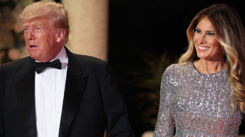 Melania Trump arrive for a New Years event at his Mar-a-Lago home on December 31, 2022 in Palm Beach, Florida