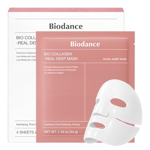 Biodance Bio-Collagen Real Deep Mask, Hydrating Overnight Hydrogel Face Mask, Pore Minimizing, Elasticity, Plumping, Travel Essentials & Self Care Gifts for Women, Korean Skin Care | 1.19oz(34g) X 4ea