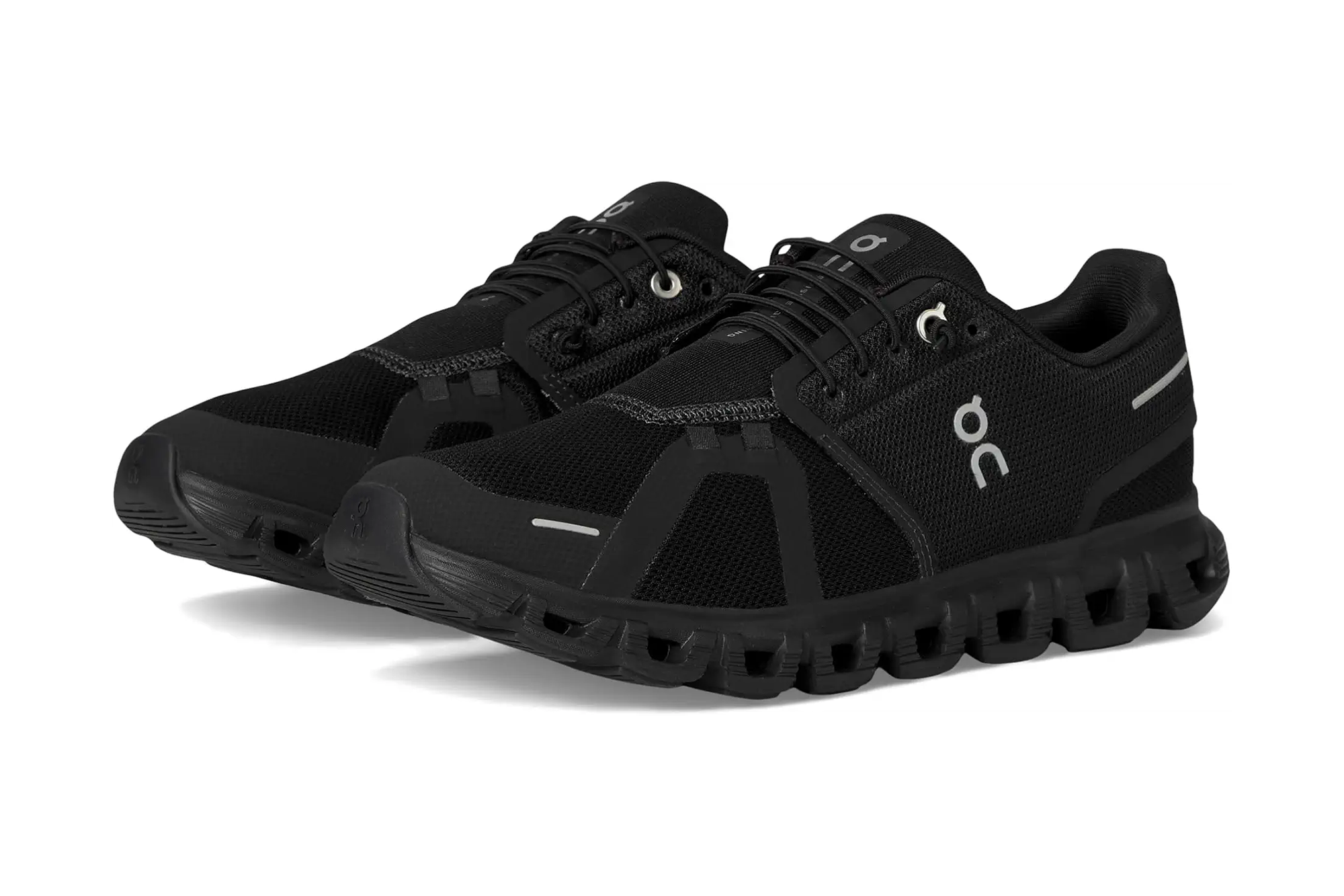 Pair of black On Cloud running shoes.