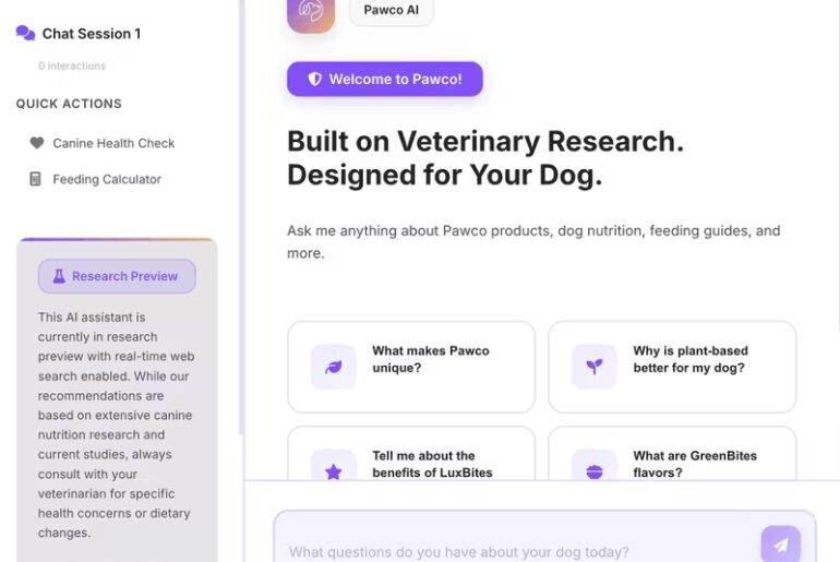 AI-Powered Dog Nutrition Assistants : pawco ai