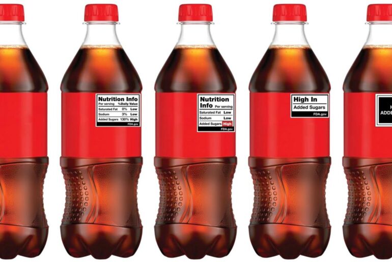 Five bottles of cola with various labels on red backgrounds.