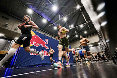 Athletes, including Timo Zeilinger, racing at the HYROX event in Vienna, Austria in February 2026,.