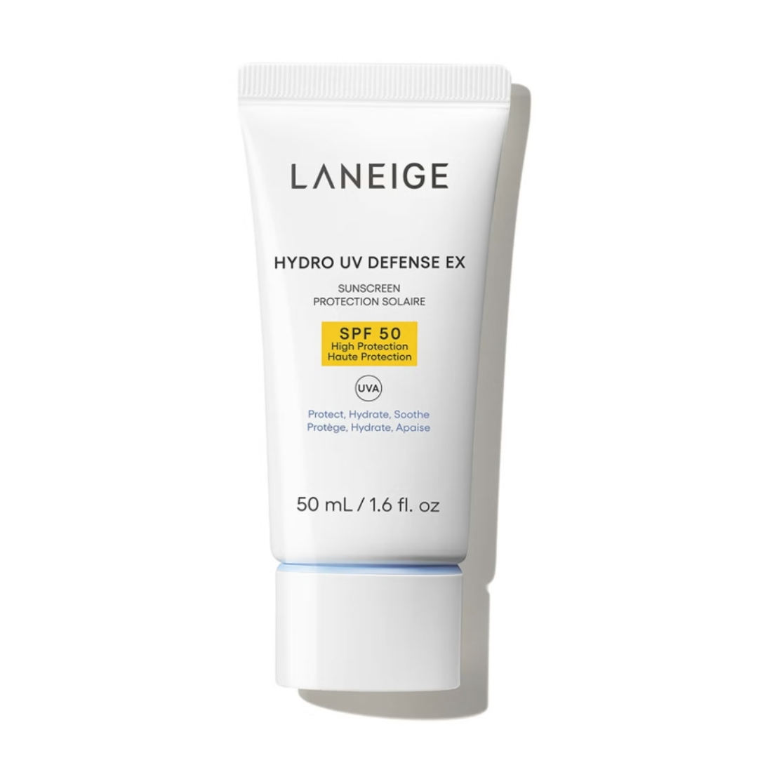 A product shot of the LANEIGE Hydro UV Defence EX SPF 50, on a white background
