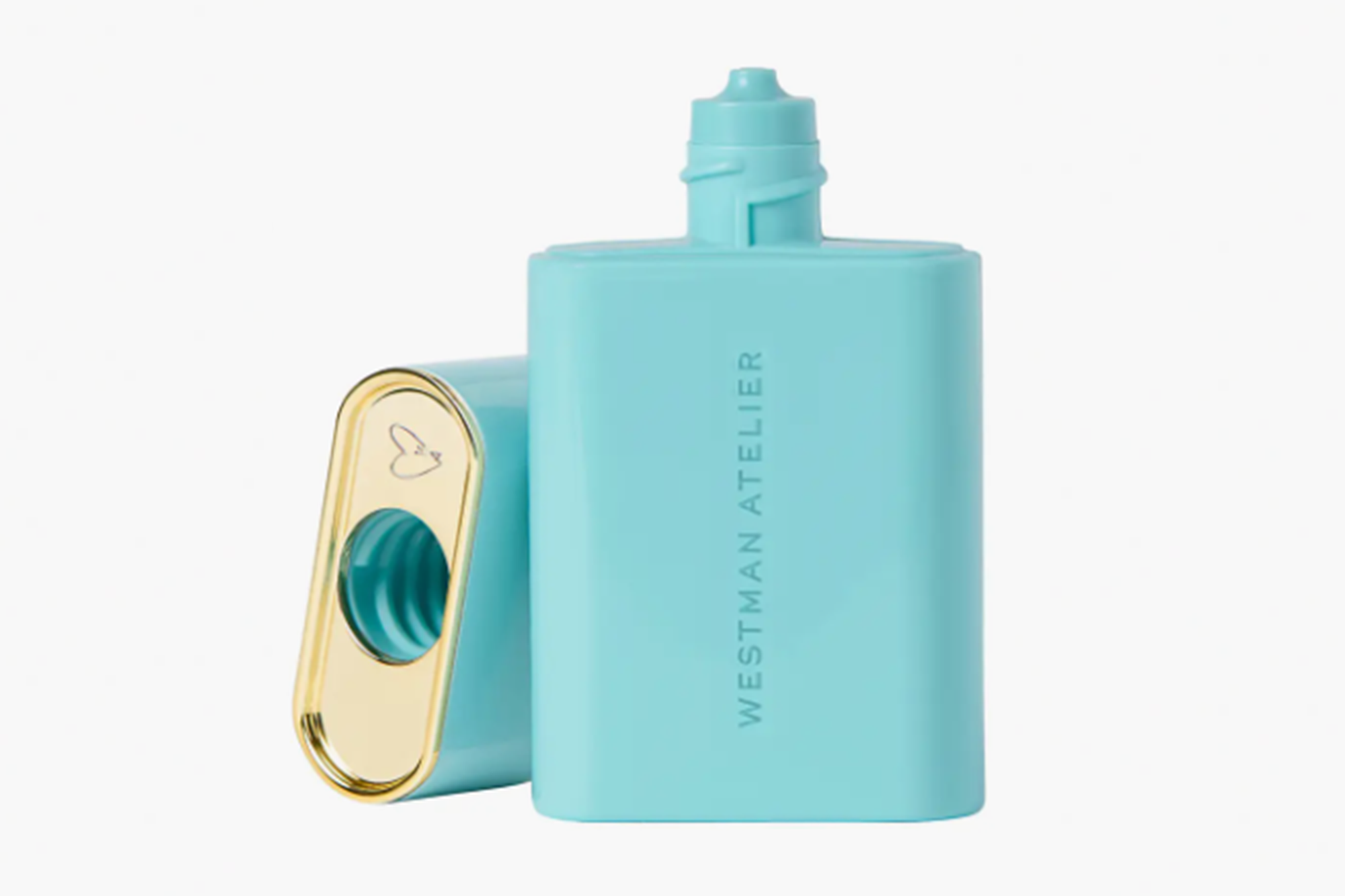 Westman Atelier bronzing drops in a teal square bottle with a gold lid.