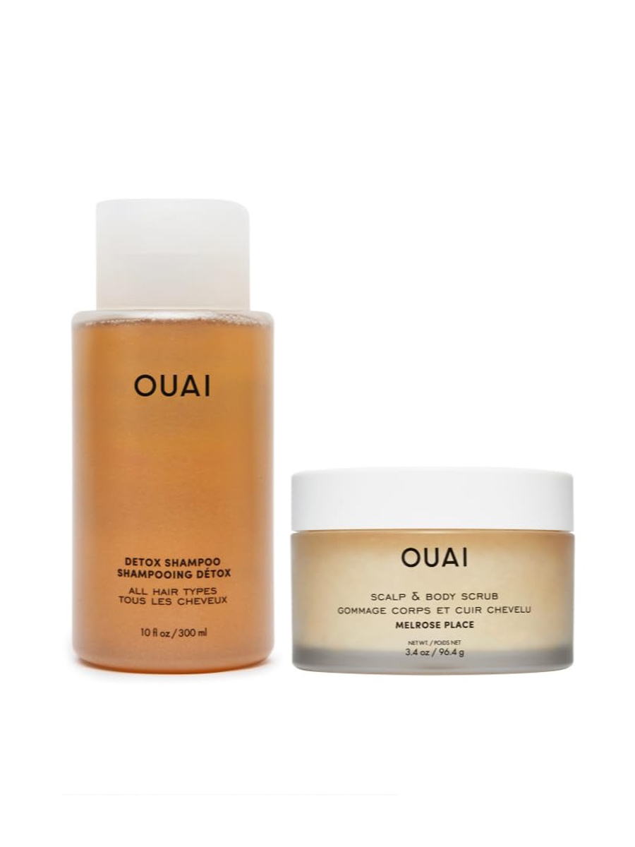 OUAI, Ouai Hair Care Set - Clarifying Shampoo & Exfoliating Scalp Scrub - Deep Cleansing & Balancing - Hair Care Kit With Detox Shampoo & Travel Size Sugar Scrub for Scalp (2 Count)