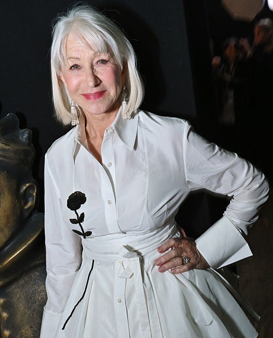 london, england april 12: dame helen mirren poses backstage at the olivier awards 2026, celebrating their 50th anniversary, at royal albert hall on april 12, 2026 in london, england. (photo by dave benett/getty images)