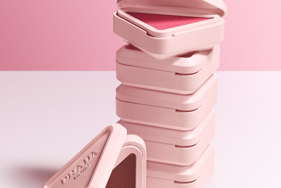 blush compacts in pink packaging stacked and opened