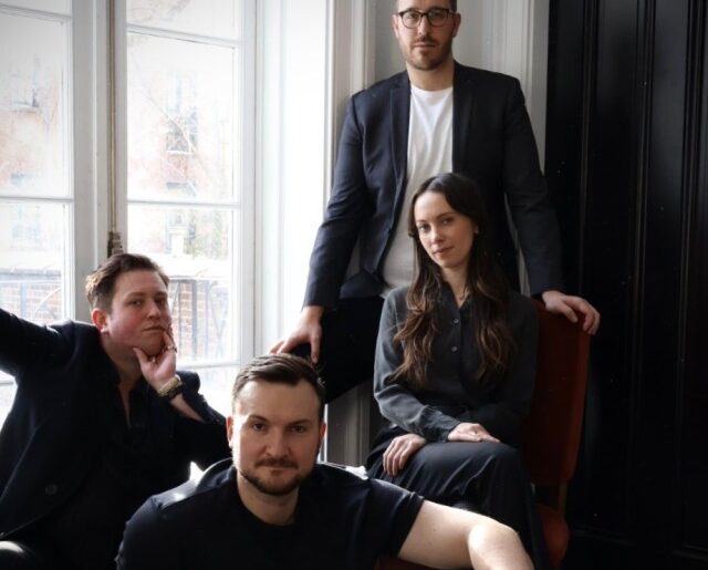 (L-R) James Clements (writer), Danilo Gambini (director), Sam Hood Adrain (co-artistic director), Baize Buzan (Leni Riefenstahl) (© Federica Borlenghi)