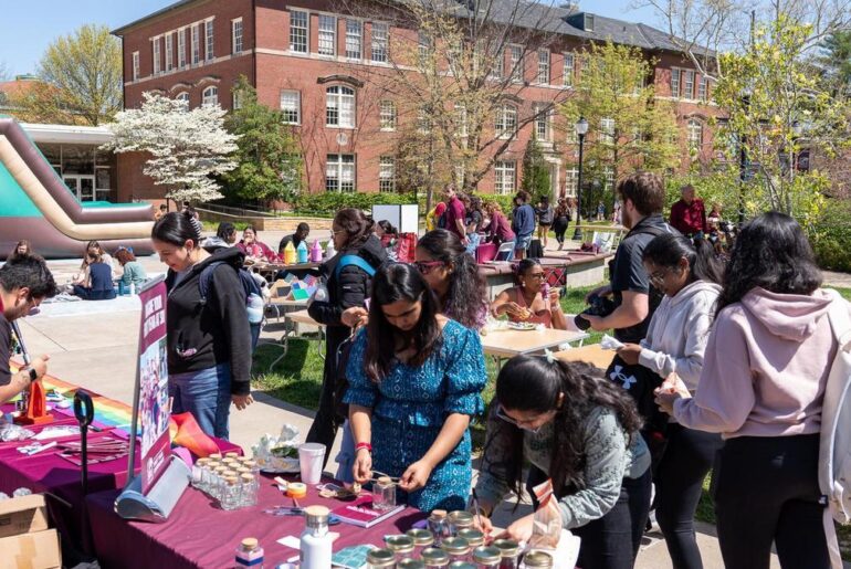Students participating in activities during Salukis Care Day.