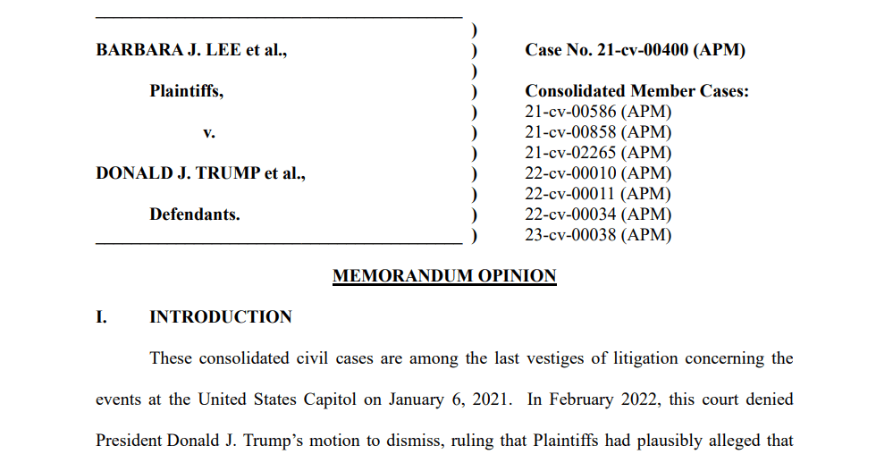 Judge Rejects Trump’s Bid for Civil Immunity in Jan. 6 Lawsuits, Allowing Cases to Proceed