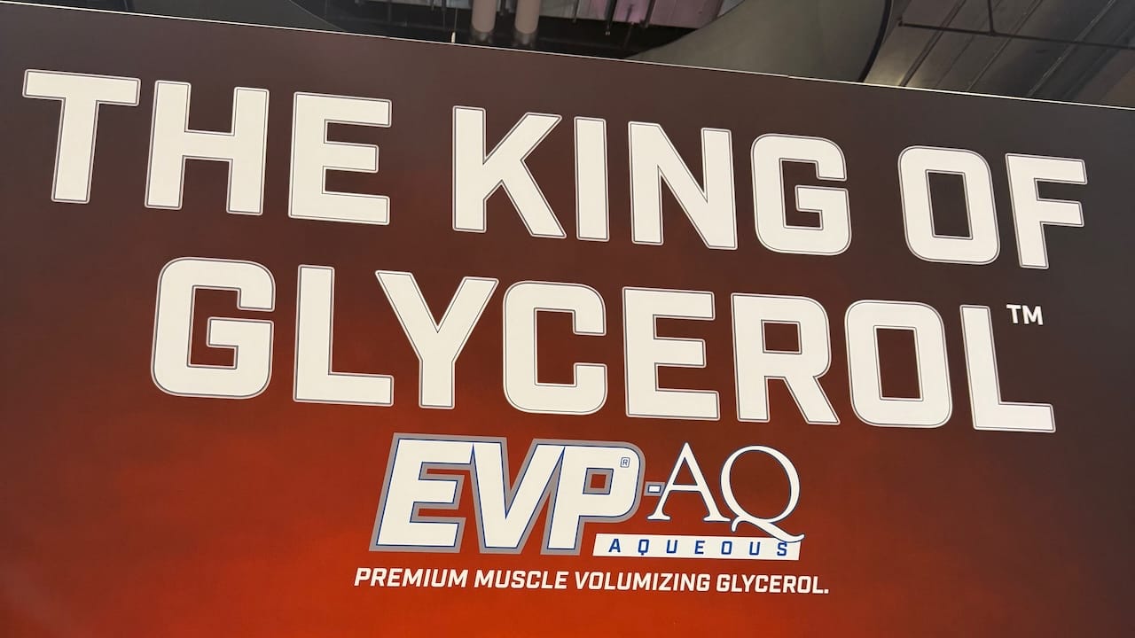 Glycerol dietary supplement signage at Arnold Expo