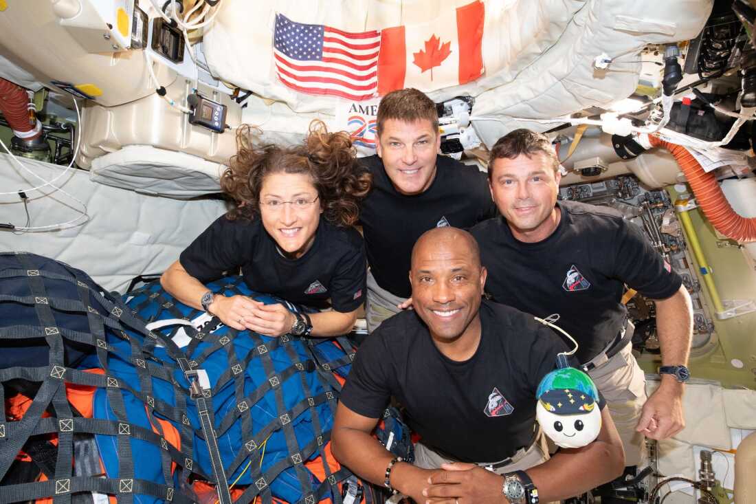The Artemis II crew — Christina Koch (left), Jeremy Hansen, Victor Glover and Reid Wiseman — have to share tight quarters aboard the Orion spacecraft on their way home. But even with limited space, they can still get a solid workout in — thanks to a very special piece of equipment.