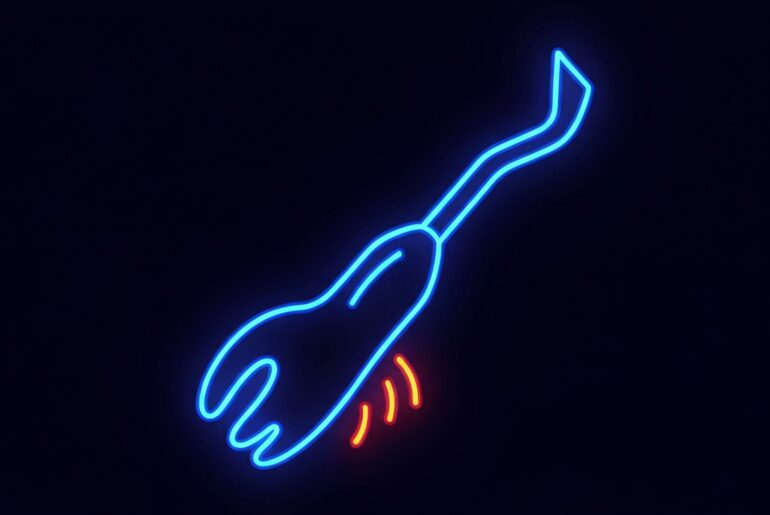 A glowing neon outline of a dental tool or tooth against a dark background, conceptually representing the modern, technology-driven dental services offered by Dental Wellness.