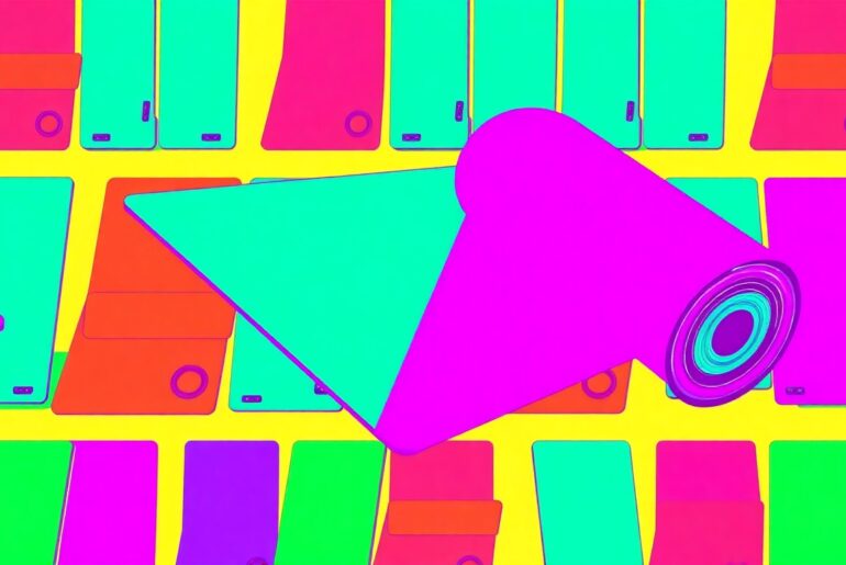 A high-contrast, silkscreen-style illustration of a Pilates mat repeated in a grid pattern, using vibrant neon colors and bold black outlines to create a modern pop art representation of fitness equipment.