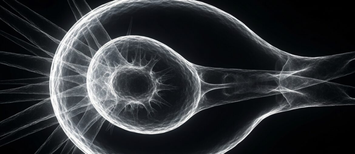 An extreme close-up, translucent X-ray photograph showing the internal structure of a tuberculosis bacterium as a glowing, ghostly outline against a dark background, conceptually illustrating the bacteria