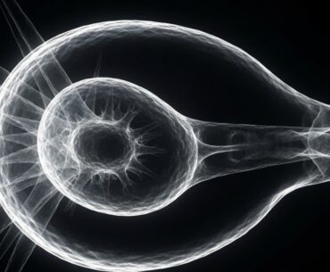 An extreme close-up, translucent X-ray photograph showing the internal structure of a tuberculosis bacterium as a glowing, ghostly outline against a dark background, conceptually illustrating the bacteria