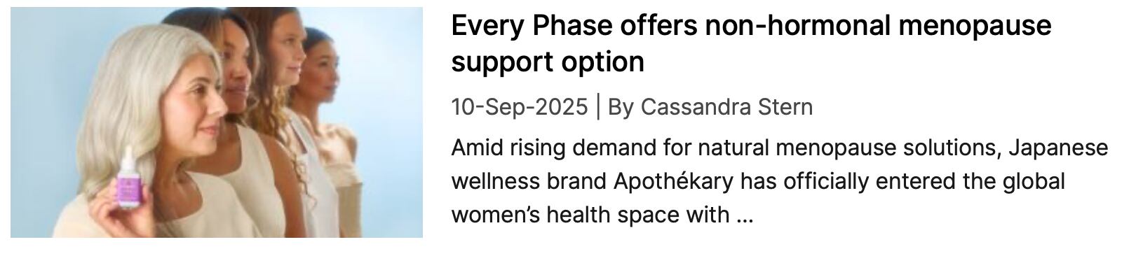 NutraIngredients coverage: Every Phase offers non-hormonal menopause support option
