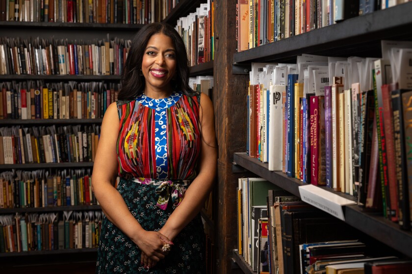Alexa Rice, founder of Beech Beauty, granddaughter of John H. Johnson and Eunice Johnson poses for a portrait in the Johnson Publishing Company library and archive at the Stony Island Arts Bank in Chicago, Illinois on March 12, 2026. 