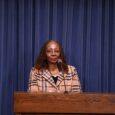 State Senator Mattie Hunter speaks at a press conference