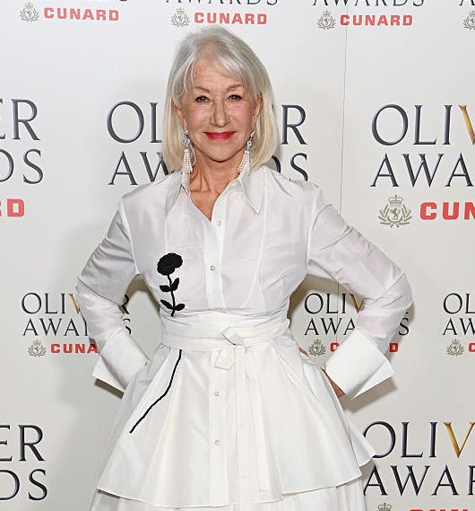 london, england april 12: dame helen mirren poses in the winners room at the olivier awards 2026, celebrating their 50th anniversary, at royal albert hall on april 12, 2026 in london, england. (photo by alan chapman/dave benett/getty images)