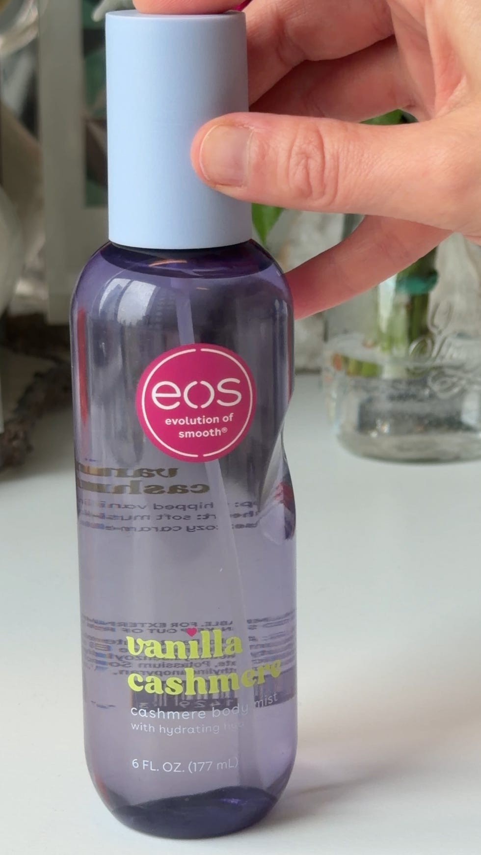 Body mist bottle labeled Vanilla Cashmere.