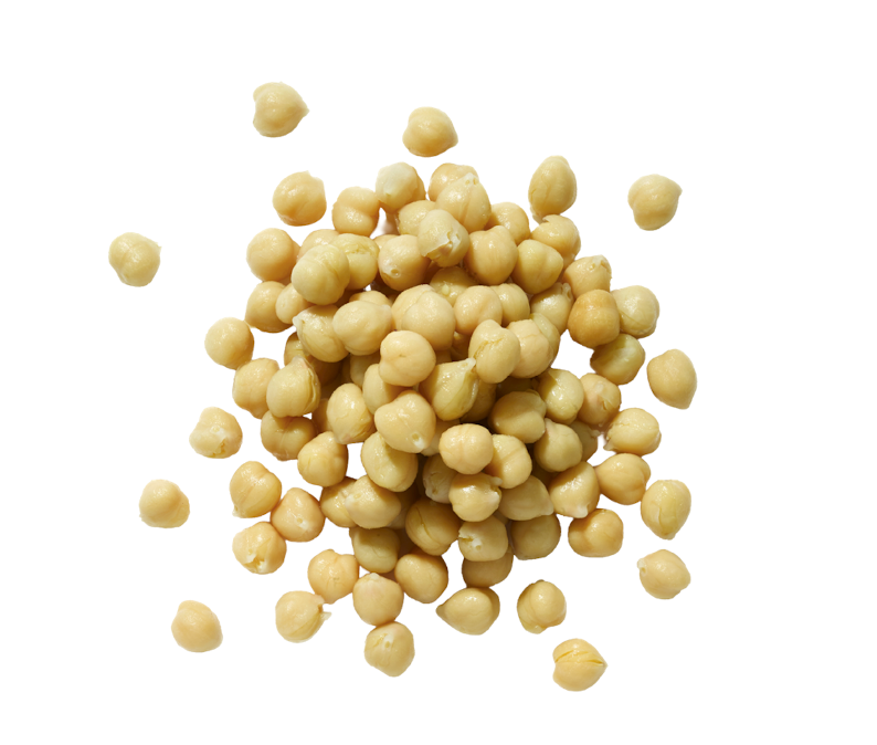 raw chickpeas in various orientations on a white background