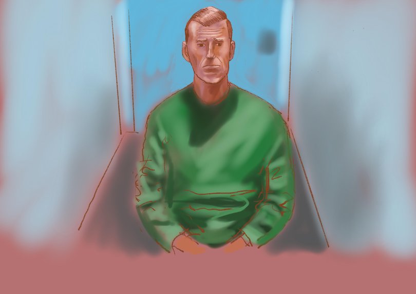 A court sketch depicts Benjamin Roberts-Smith appearing via video link at the Downing Centre Local Court in Sydney, Friday, April 17, 2026.