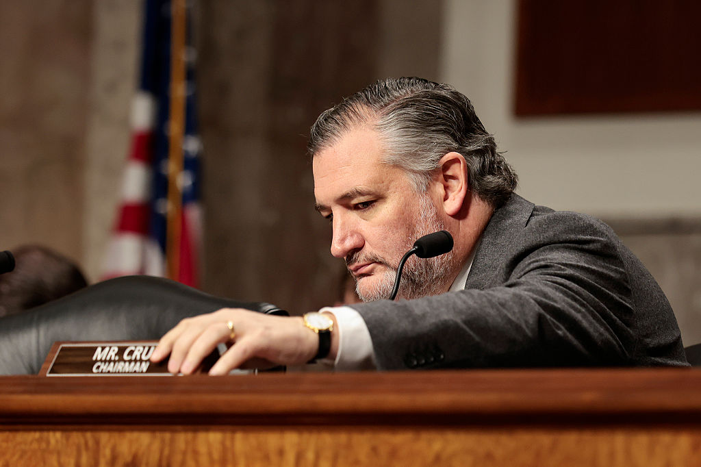 Sen. Ted Cruz (R-TX) attends the Senate Commerce, Science, and Transportation Committee oversight hearing in the US Capitol Building on December 17, 2025, in Washington, DC.