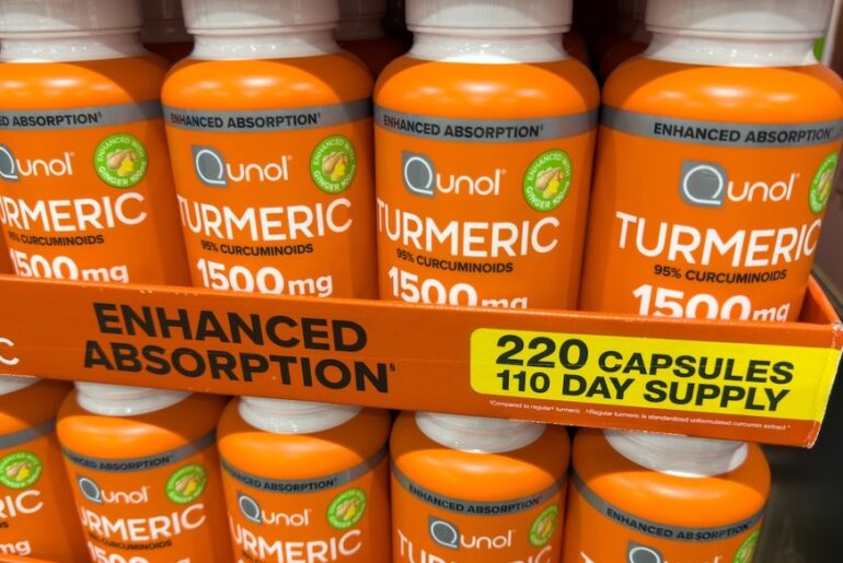 Turmeric supplement bottles on display in Los Angeles, California. (Shutterstock)