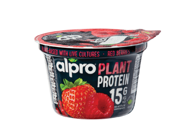 plantbased protein yogurt container with red berry flavor