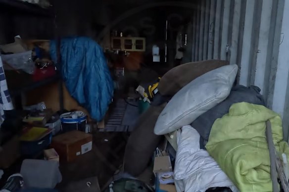 Inside the shipping container where Dezi Freeman lived before his death in March.