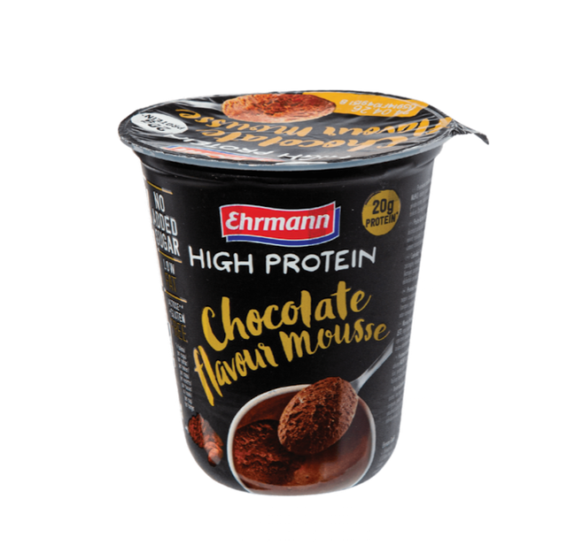 high protein chocolate mousse container