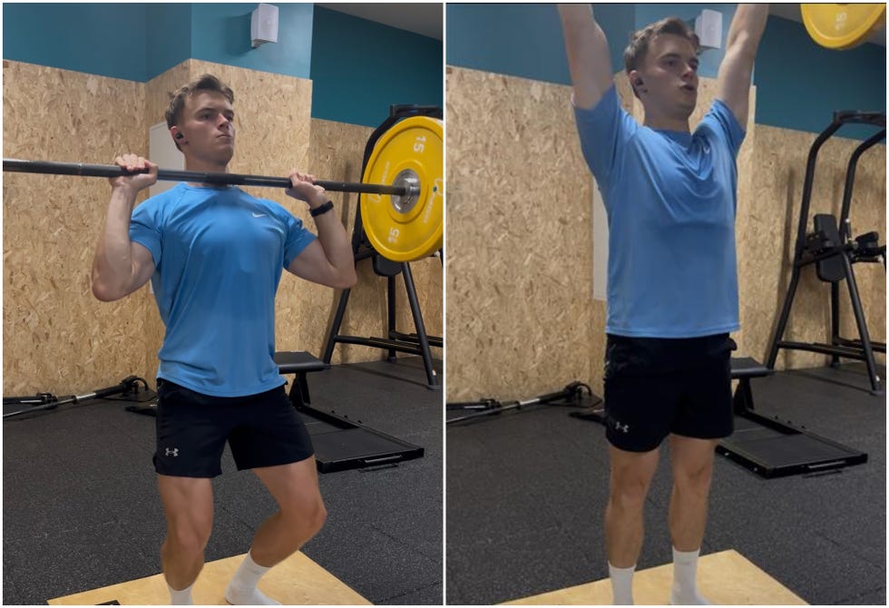 Weightlifting exercise in a gym setting focusing on shoulder press weightlifting exercise in a gym setting focusing on shoulder press