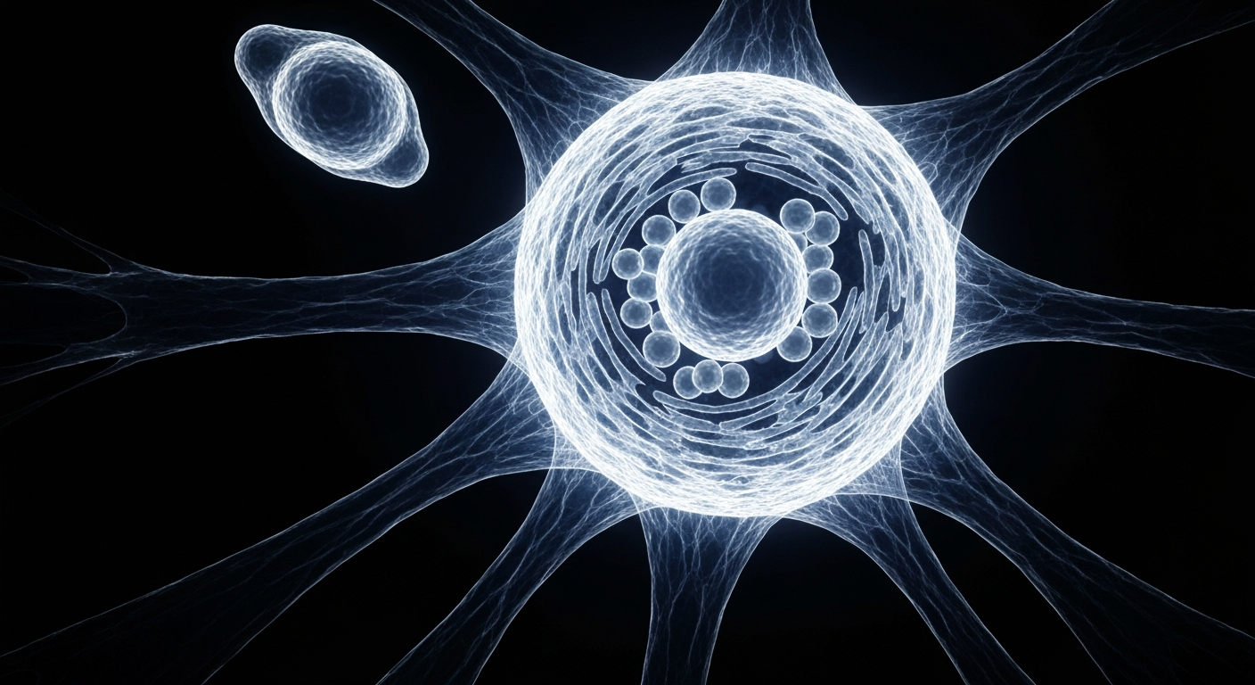 An extreme close-up X-ray photograph showing the intricate internal structure of a dendritic immune cell, with its branching network of mitochondria and other organelles glowing against a dark background, conceptually illustrating the metabolic changes that occur in these cells within the tumor microenvironment.
