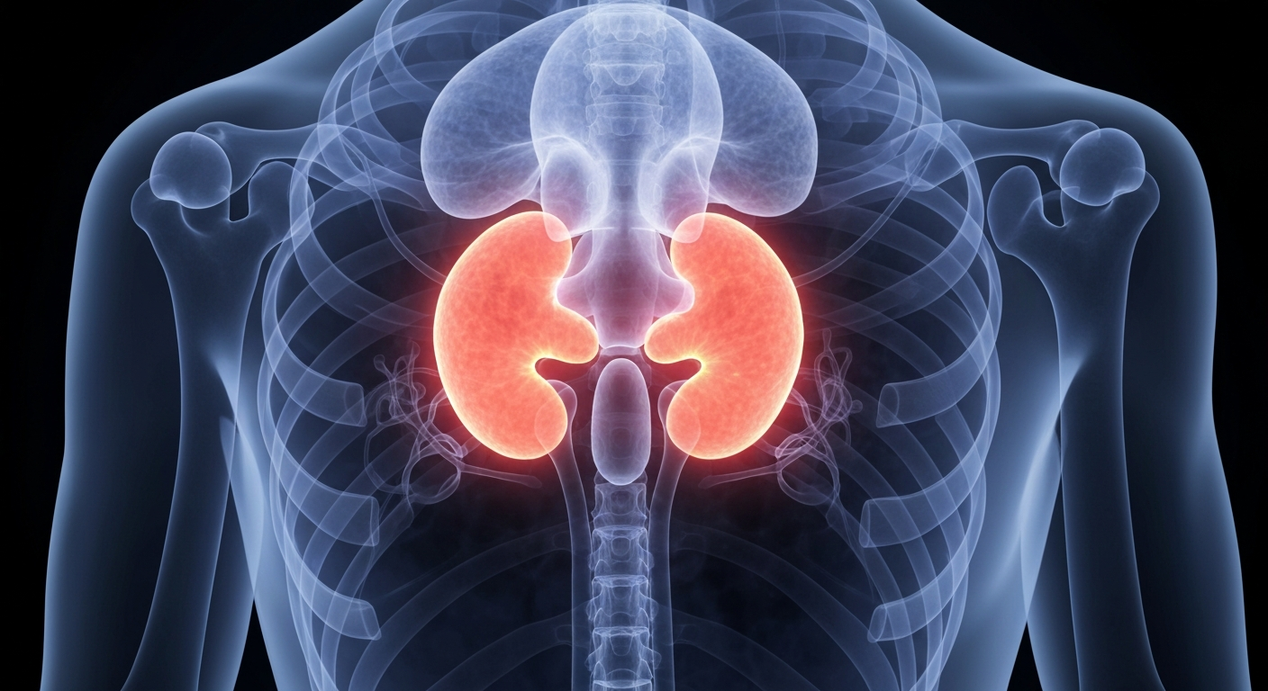 A detailed, ghostly X-ray image revealing the intricate structures of the human endocrine system, conceptually representing the complex physiological impacts of chronic stress.