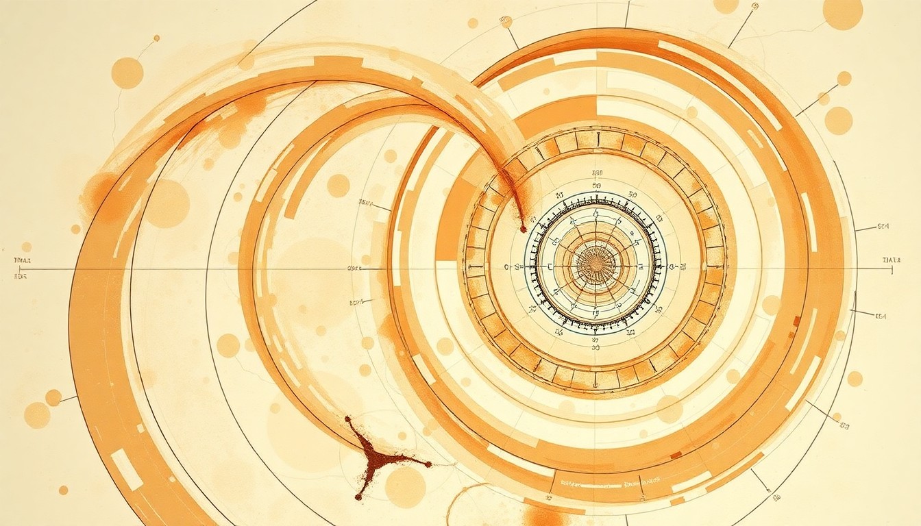 A bold, abstract painting in muted earth tones depicting a complex, interlocking molecular structure, conveying the scientific breakthrough of stabilizing a reactive carbene in water.