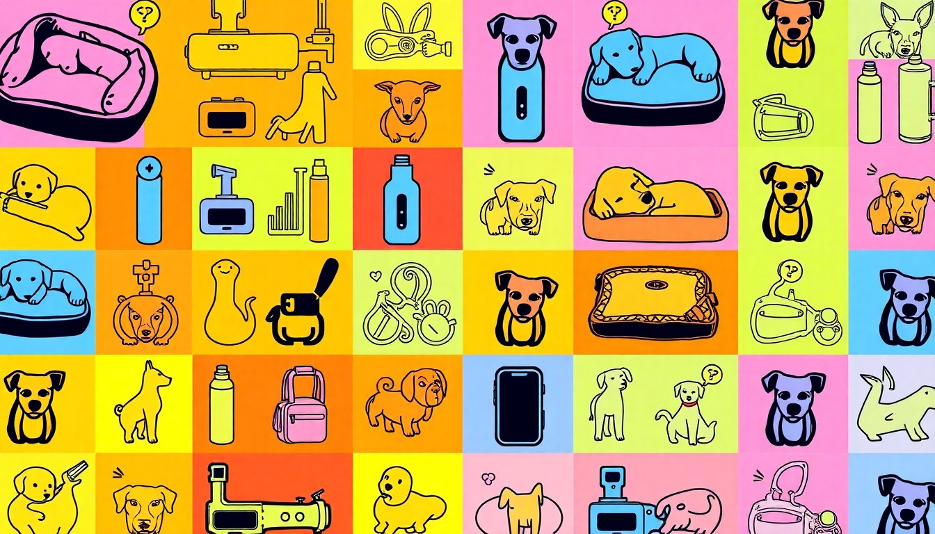 A vibrant, high-contrast silkscreen print featuring a repeated image of a luxury pet bed in shades of neon pink, electric blue, and highlighter yellow, conceptually representing the growing trend of lavish pet wellness products.